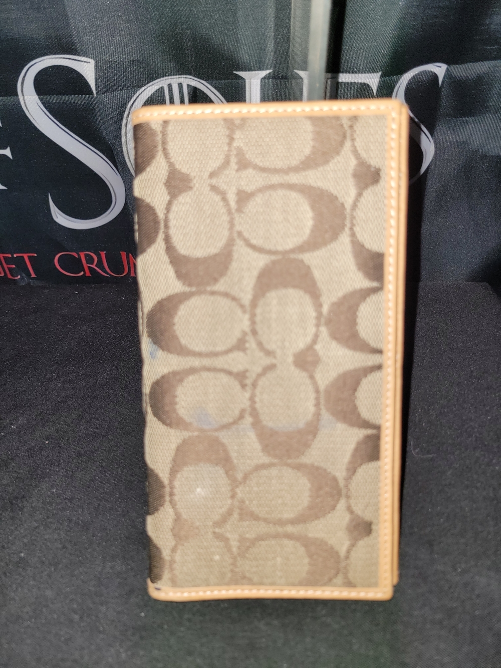 Coach Brown Signature Canvas Long Check Book Holder with Tan Trim